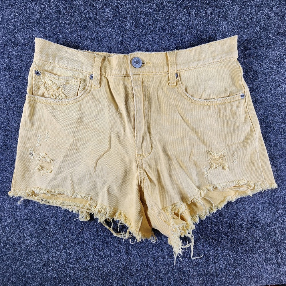 STS Blue Layne Yellow Distressed High Rise Denim Shorts Women's Size 27 Frayed